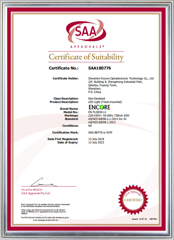 ENCORE OVEGA Series SAA Certification - Australian Market