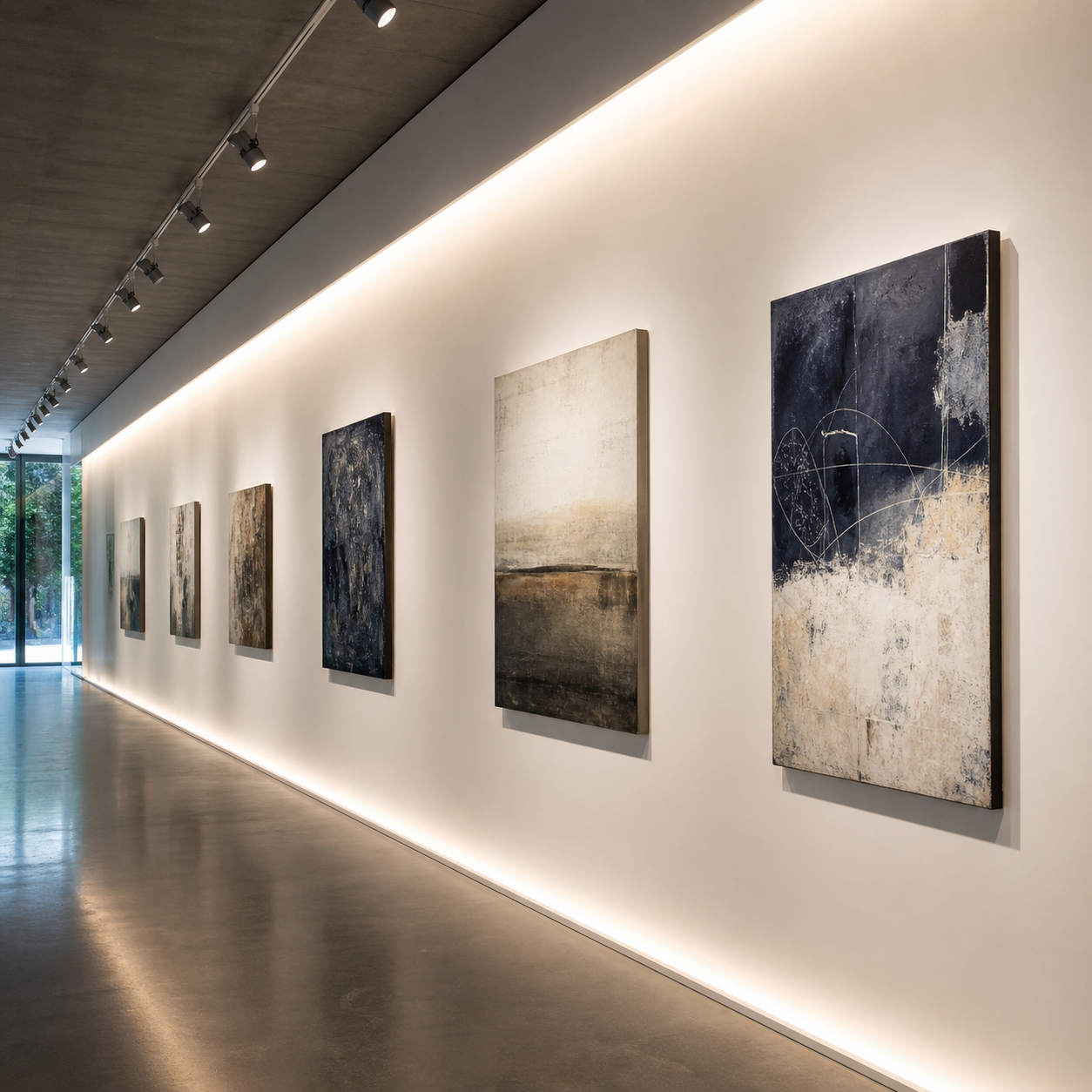 gallery corridor evenly lit with wall washers