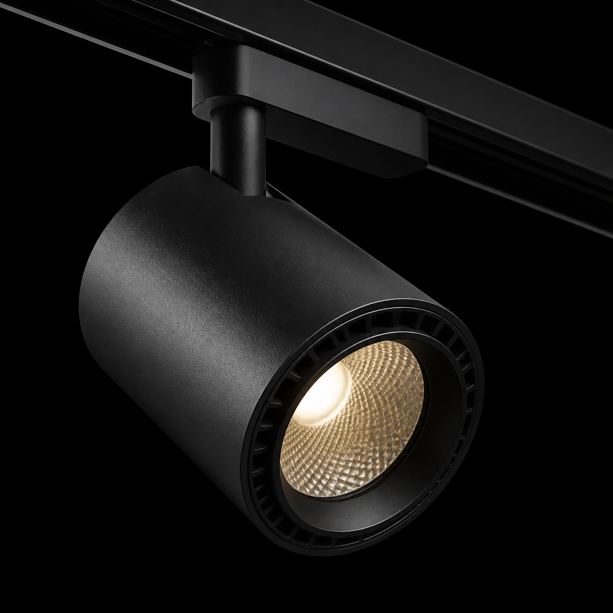 matte black track lighting fixture finish detail