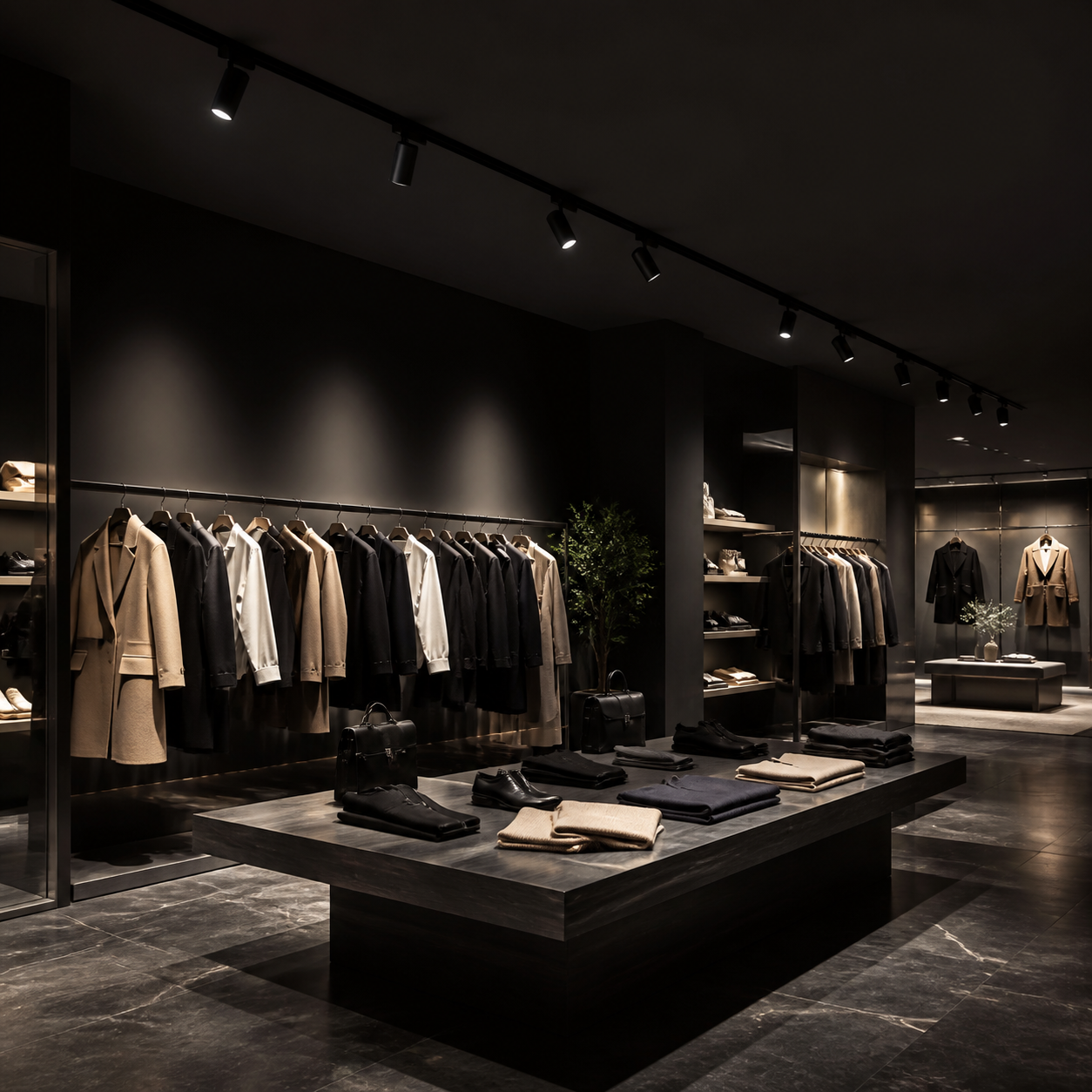 black track lighting in retail boutique