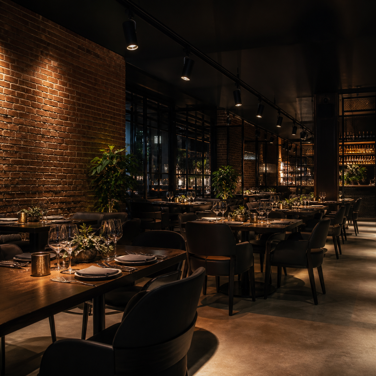 black track lighting in restaurant