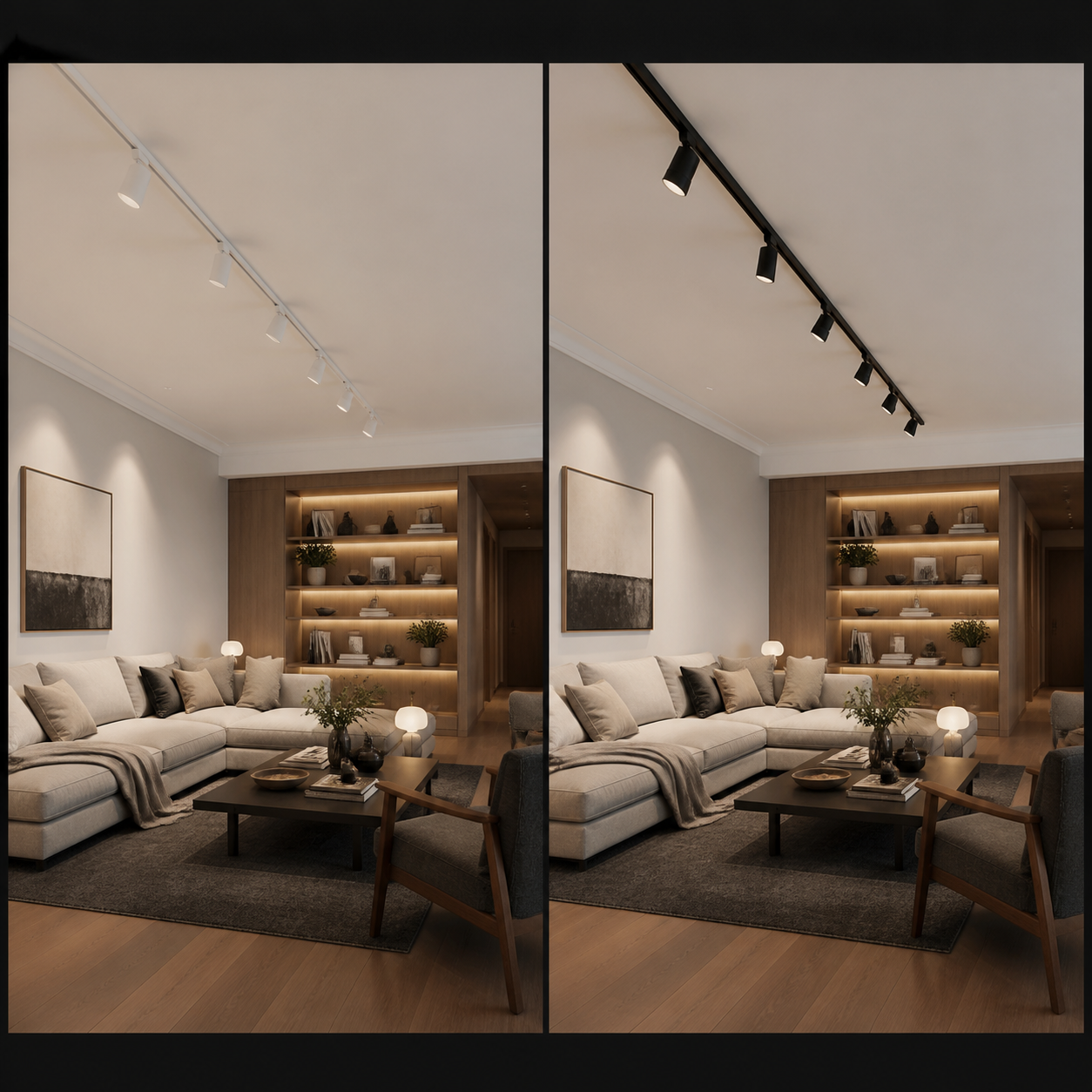 black vs white track lighting comparison