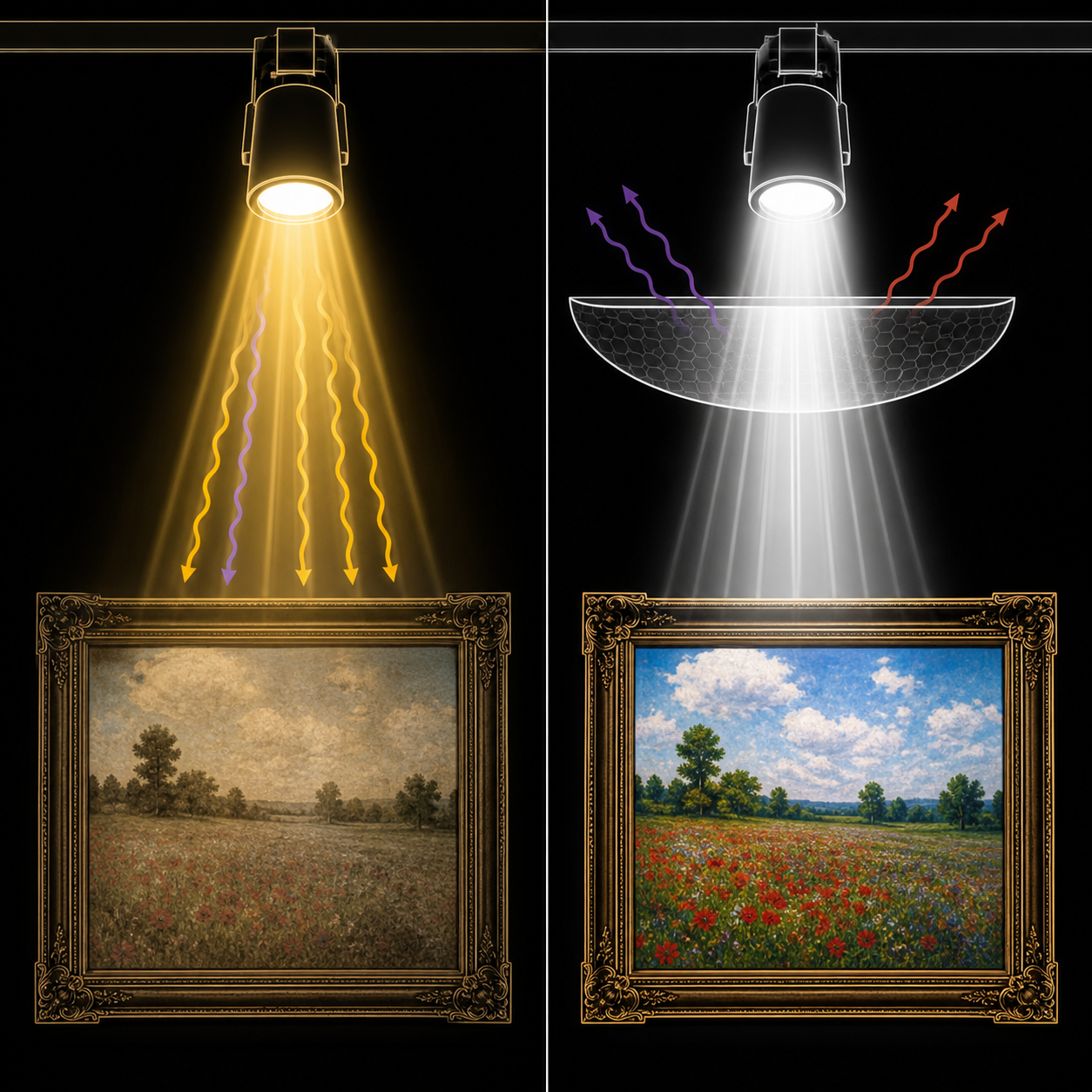 UV and IR protection filter in track lighting for art