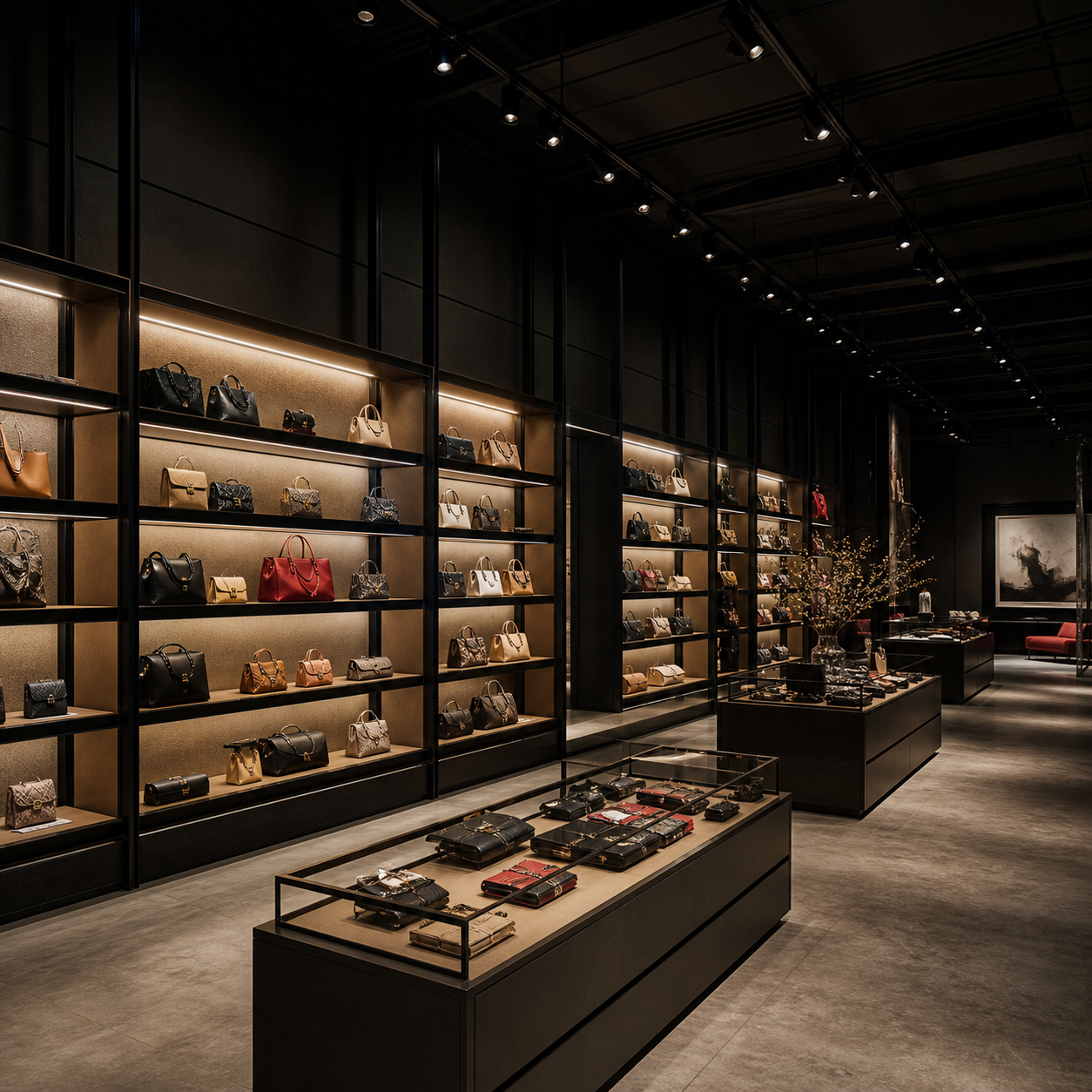 track lighting on tall retail shelves