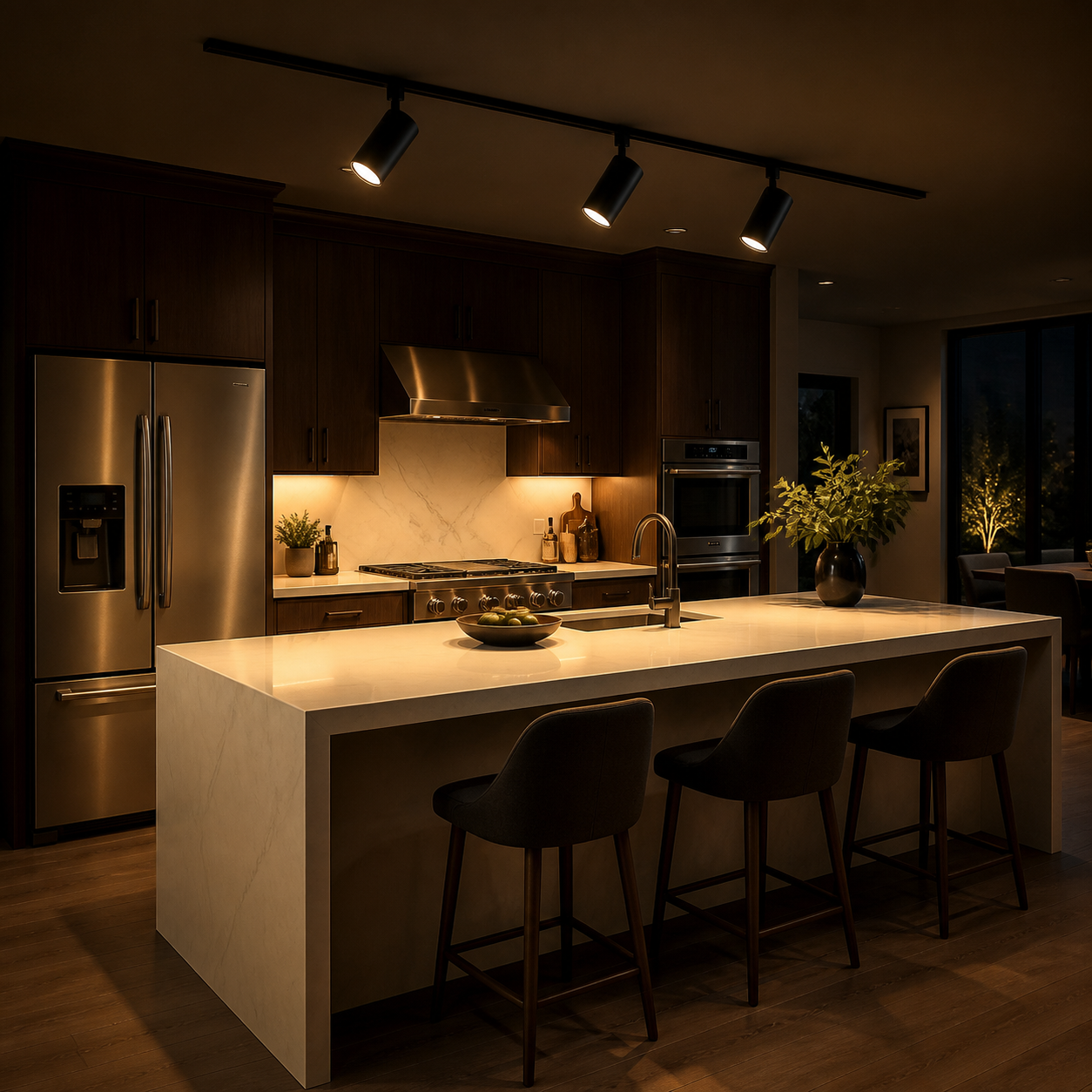 Kitchen island 2700K warm white LED track lighting residential