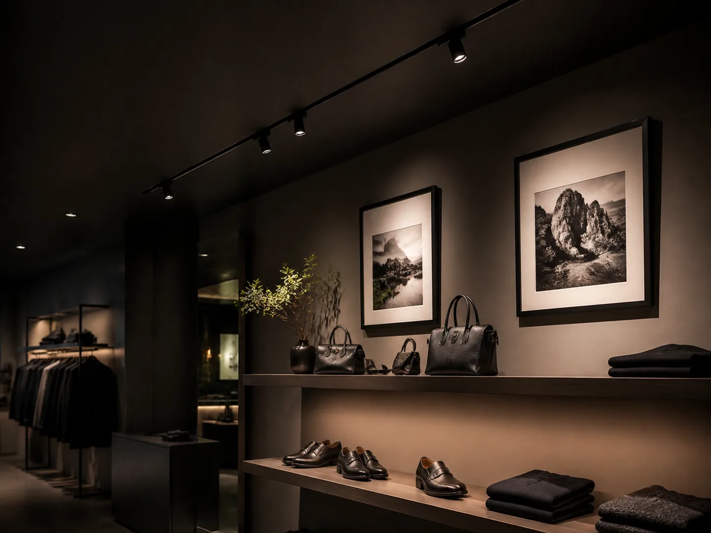 NOVA-Orb magnetic track lighting illuminating a boutique display in a modern interior