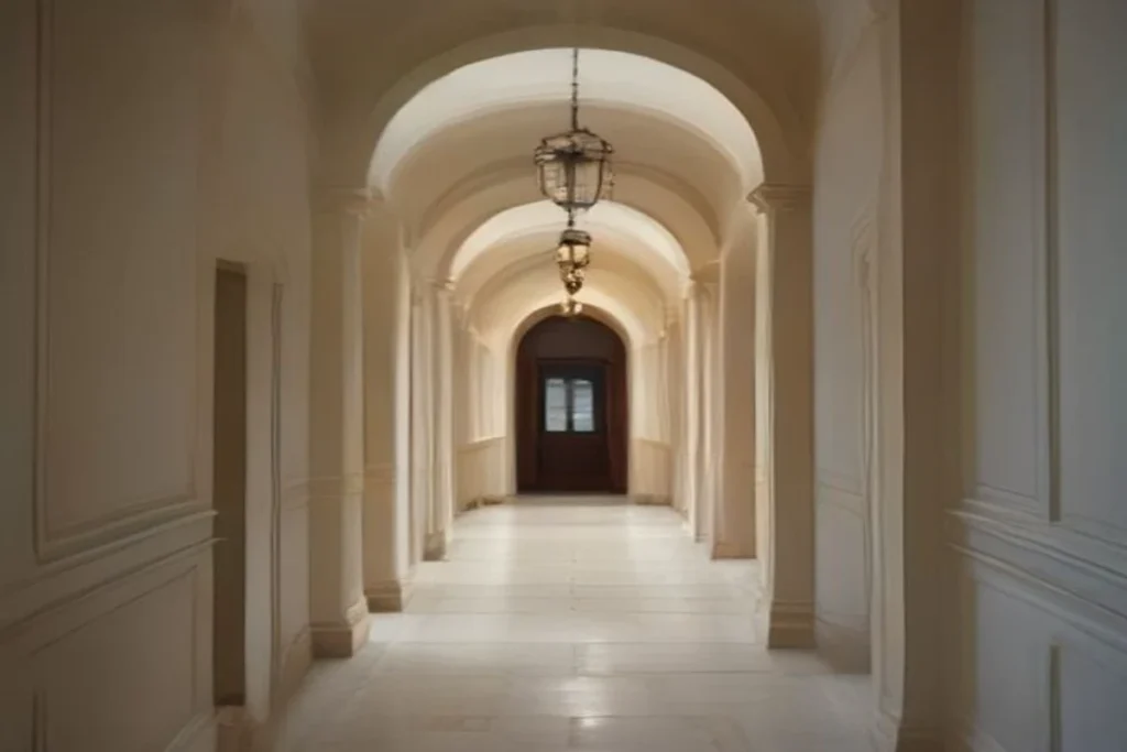 Elegant hotel corridor with arched ceiling and warm layered lighting that guests feel but never notice