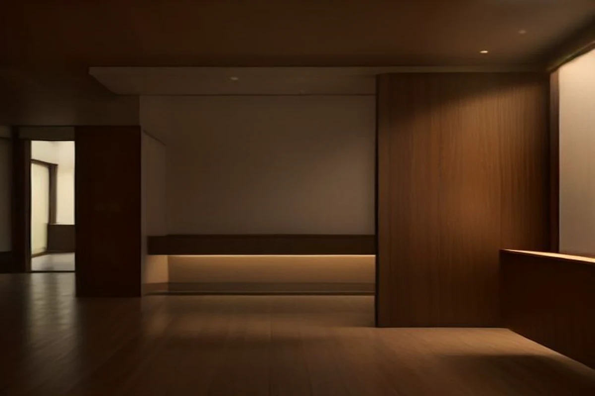 Hotel lobby lounge at dusk with hidden linear LED wall-wash lighting grazing a wooden feature wall for a calm luxury mood