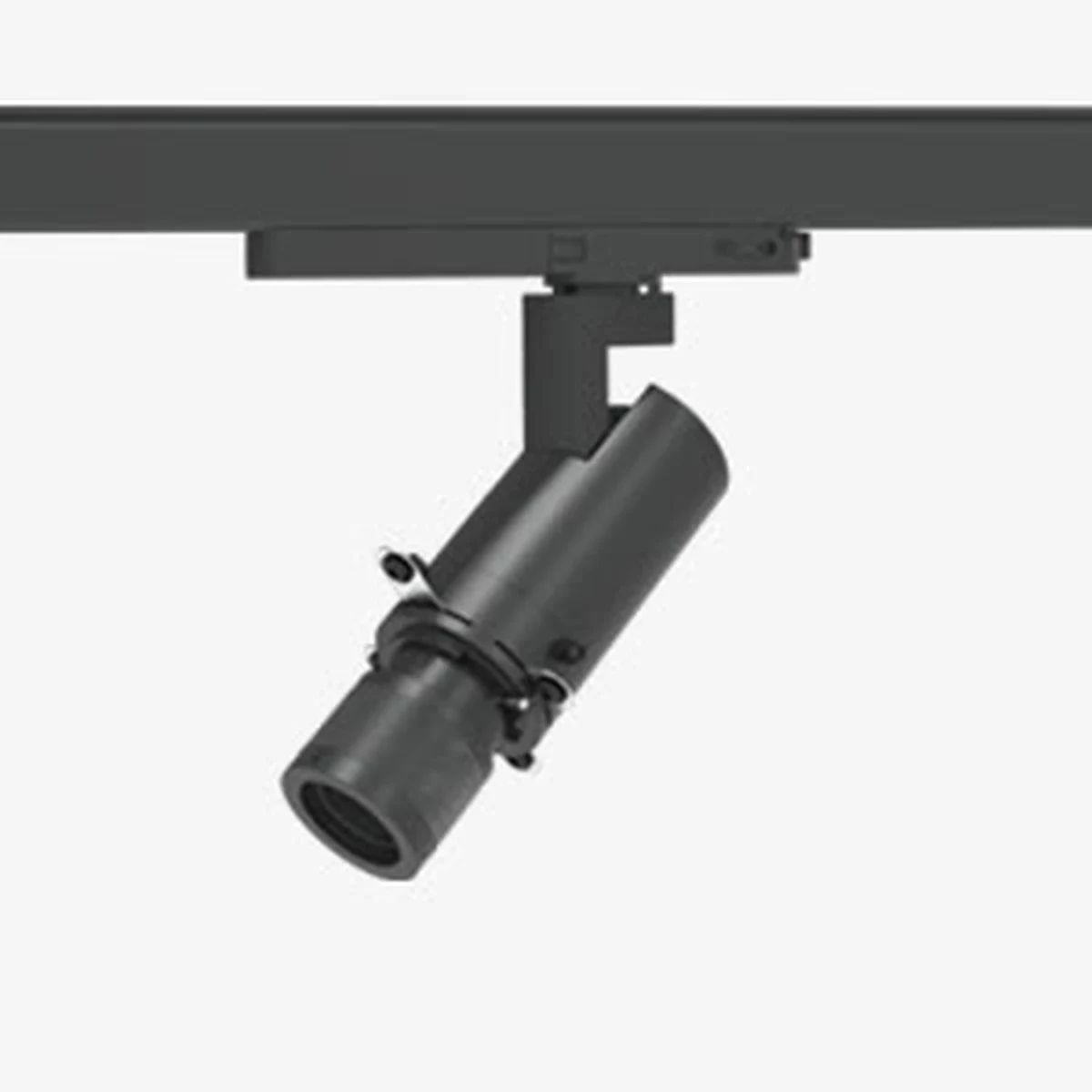 IMAX-Projector 10-20W LED track light with four-blade framing shutter on a black track rail