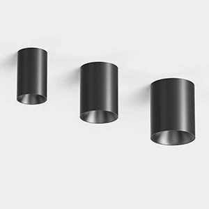 ENCORE GALAXY Cylinder LED pendant in three sizes, a matte black drum shade with an open bottom for direct downward restaurant lighting